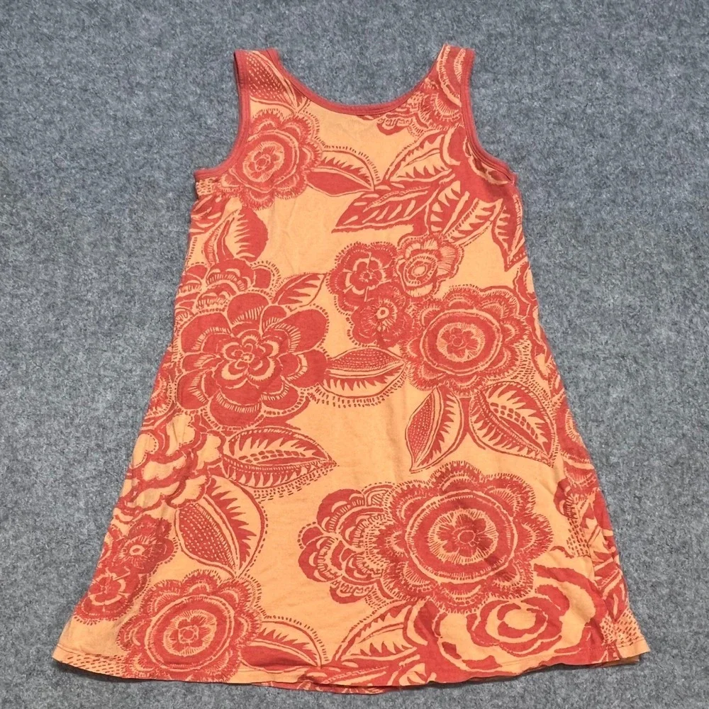 Old Navy Girls Orange‎ Floral Sleeveless Cotton Knit Dress Size L 10-12 1979